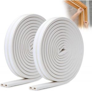 10M Bande de Joint de Porte D-Profil,Isolation Porte d'entrée Forte Adhérence,Joint d'étanchéité de Porte,Bas de Porte Calfeutrer Fenêtre Anti Froid Bruit Poussière 2 Rouleaux (Blanc) - Neuf