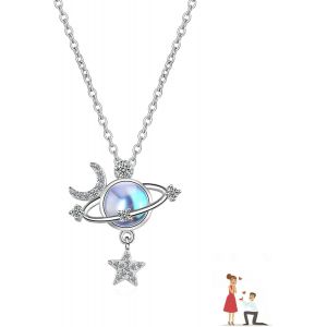 Kal-Collier Pierre De Lune Pour Femme, Collier Planete, Pendentif Pierre De Lune, Collier Femme, Collier De Lune, Pendentif Argent, Collier Lune Et Étoile Cadeaux Pour Fille Femme Dames Maman Cadeaux - Neuf