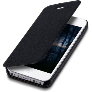 Kal-Coque Compatible Avec Apple Iphone Se (1.Gen 2016) / Iphone 5 / Iphone 5s - Coque À Rabat Magnétique Fonction Support Pour Téléphone En Similicuir Noir - Neuf