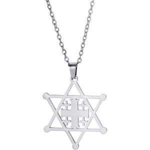 Kal-Collier &Eacute;toile De David Pour Femme En Acier Inoxydable Avec Pendentif Hexagonal Juif Classique Avec Pendentif Croix Isael Jewelry Amulette Religieus - Neuf
