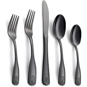 Ensemble De Couverts En Acier Inoxydable 20 Pièces - Service Pour 4 Personnes Avec Design Coquillage - Lavable Au Lave-Vaisselle - Couteaux, Fourchettes, Cuillères 18/0 - Neuf