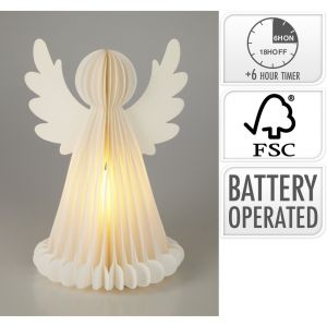 ANGE PAPIER NID D'ABEILLE LED CHAUD 6H 28CM BLANC - Neuf