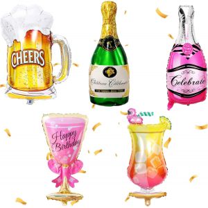 CAUC-Bi&egrave;re Ballons, 5 Pi&egrave;ces XXL Ballon Anniversaire en Forme de Bouteille Verres &agrave; Vin, Champagne G&eacute;ant Ballon, pour Mariages D&eacute;corations de F&ecirc;te anniversaire accessoire photo - Neuf