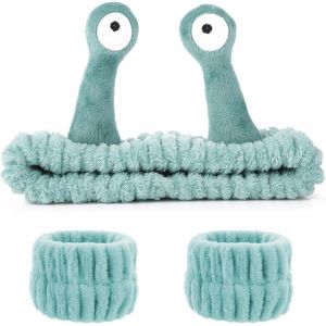 Ensemble De Bracelets De Lavage Du Visage - Bandeau De Maquillage En Polaire Corail - Bandeau &Eacute;lastique Cr&eacute;atif Pour Femme Et Fille - Motif Dessin Anim&eacute; - Vert - Neuf