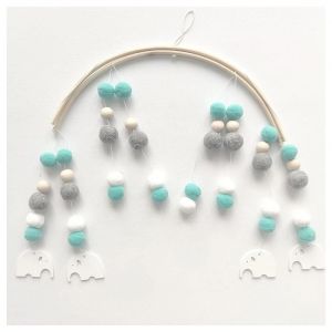 Boule De Cheveux Perle En Bois Carillons D'air Simple En Bois Enfants Lit Cloche Chambre &Agrave; Coucher Carillons Suspendus Ornement D&eacute;coration De Chambre D'enfants Vert &Eacute;l&eacute;phant Blanc - Neuf