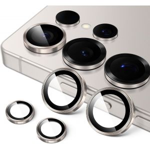 Protection Objectif Cam&iquest;&iquest;ra pour Samsung Galaxy S25 Ultra 5G, ?tui Housse en Verre Tremp&iquest;&iquest; 9H Anneau Individuel en M&iquest;&iquest;tal, Plateau d'Installation Facile, HD Transparent, 1 S&iquest;&iquest;rie (Gris Titane) - Neuf