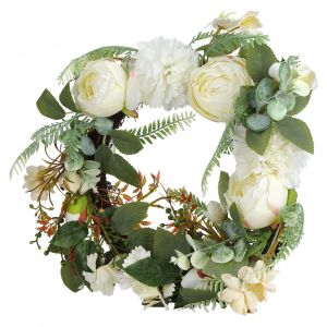HJLIAN Couronne de fleurs artificielles, pivoines artificielles, guirlande suspendue pour porte, decoration de fete, festival, blanc - Neuf