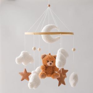 Eryi-Baby Mobile Bébé Lit Support Bois Bébé Lit Mobile Support Table À Langerbaby Boîte À Musique Nuages Blancs Lune Nuages Blancs Lune Ours Brun Pendentif Mobile Chambre Bébé - Neuf
