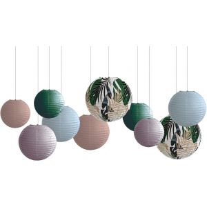 Kalanka-Methedeeco Lot De 10 Lanterne Papier 30 25 20 Cm Boules En Papier Suspendues Avec Motif De Feuilles De Palmier Idéales Pour Décorer Des Fêtes D'anniversaire Des Baby Showers Et Des Salles De - Neuf