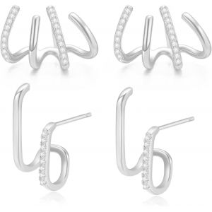 Kal-Boucles D'oreilles Griffes En Argent Sterling 925 Boucles D'oreilles Manchette En Argent Dor&eacute; Qui Ressemblent &Agrave; Plusieurs Piercings Boucles D'oreilles Sur Chenilles Pour Femmes Adolescentes - Neuf