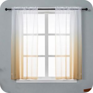Chenquansarl-Paire De Rideaux En Voile Semi-Transparents, Couleur D&eacute;grad&eacute;e, Blanc Et Magn&eacute;sium, Pour Salon, Chambre, Cuisine, Int&eacute;rieur, 2 Panneaux Avec Poche 70 X 148 Cm - Neuf
