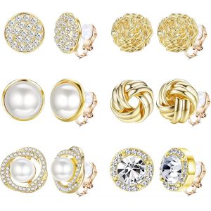 Kalanka-6 Paires Clip Boucles D'oreilles Zircone Cubique Pearl Knot Twist Snap Clip Boucles D'oreilles Non Perfor&eacute;es Filles Clip Boucles D'oreilles Set - Neuf