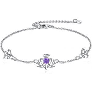 Bracelet Chardon Écossais En Argent Sterling 925 - Bracelet Écossais - N?ud C Ique - Bijou Chardon Écossais - Cadeau Pour Femme, Eine Grösse, Argent, Pas De Gemme - Neuf