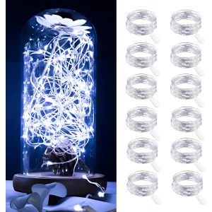 KAL-Lot De 12 Guirlande Led À Pile, 2M 20 Leds Guirlande Lumineuse Intérieur, Mini Guirlande Led Pour Jardin, Chambre, Mariage, Fête, Noë -Blanc Froid - Neuf
