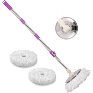 Mdy-Balai Rotatif 360° ¿ Balai Serpillère Ajustable, Manche Acier Inoxydable Extensible 127 Cm ¿ 2 Têtes Microfibre Remplaçables ¿ Nettoyage Efficace Sans Effort - Neuf