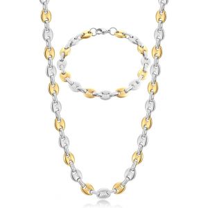Trahoo-Chaine Maille Grain De Café Homme Collier Et Bracelet En Acier Inoxydable, 6mm 9mm 11mm Argent/Or/Noir - Neuf