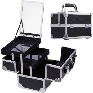 Mallette Maquillage avec Miroir Valise Vanity Rangement Coiffure Malette &agrave; Onglerie Beauty Case Femme Voyaga Bijoux Bo&icirc;te Coffret Cosm&eacute;tique Makeup Organisateur Professionnel Rose - Neuf