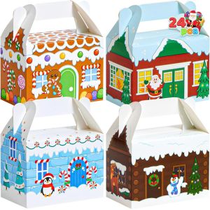24 Pcs 3d Boîtes De Friandises En Carton De Maison Cadeau De Noël Goody De Vacances,Boîtes De Papier,Fournitures De Service Salle De Classe,Boîtes De Biscuits En Carton De Friandises - Neuf