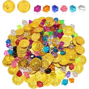 lbgwp60-Set De Pierres Précieuses Pirates Avec 100 Pièces D'Or Pirates Et 100 Pierres Précieuses Pirates,Trésor De Pirate Pour Enfants,Cadeau De Chasse Au Trésor Pour Coffre Trésor Anniversaire - Neuf