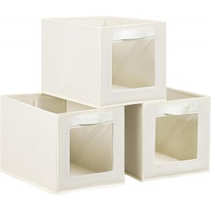 lbgwp60-Boite De Rangement Avec Couvercle, Lot De 3 Panier Cube De Rangement Tissu Pliables Avec Fenêtre Transparente, Carton, Armoire, Vêtements, Tiroir, Beige - Neuf