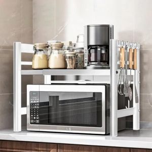 Quuylin 2 Niveaux Support de Four a Micro-Ondes Extensible,avec 6 Crochets,Extensible de 40 a 64 cm,Convient aux etageres de Cuisine - Neuf