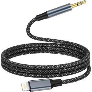 KALANKA-C&acirc;ble Lightning Jack 3.5mm M&acirc;le 1M, Cable Auxiliaire Voiture iPhone Hifi St&eacute;r&eacute;o Cable Jack Lightning vers 3,5mm M&acirc;le Adaptateur Casque Compatible avec iPhone 14 Pro Max 13 12 Mini 11 SE XR Ma - Neuf