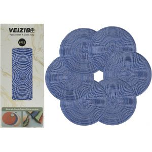 Eryi-Lot De 6 Set De Table Rond Lavable Tapis De Repas Table Tressé En Coton Résistantes À La Chaleur Antidérapantstyle Européenmatériau Naturel Tissu Tissé À La Mainpour La Fête Mariage (Bleu) - Neuf