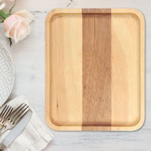 Hjlian Plateau De Service Rond En Bois Naturel, Assiette En Bois, Service A The, Plats, Plateau A Eau Et A Boissons - Neuf