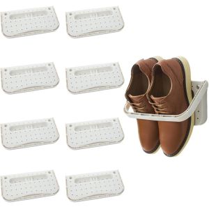 KGABERY-Lot De 8 Étagères À Chaussures Murales Pliantes En Plastique Pour Chaussures-Support Mural Sans Perçage Pour Chaussures Et Talons Hauts-Blanc - Neuf