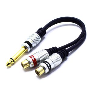 KALANKA-Adaptateur Jack Mono TS vers 2 Prises RCA Femelle 6,3 mm vers Prise Jack mâle stéréo, 1E+1 centimètres, Noir, Compatible avec Casque audio, Haut-parleur, Appareil audio - Neuf