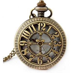 Montre De Poche Rétro En Bronze Antique Avec Chaîne À Fermoir Mousqueton De 79 Cm - Neuf
