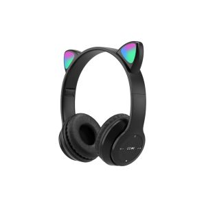 Casque Bluetooth 5.0 &agrave; oreilles de chat avec lumi&egrave;res LED, pliable, sans fil, noir - Neuf