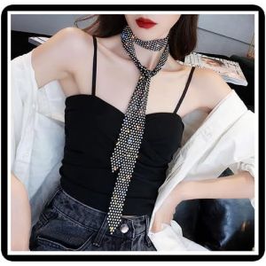 Kal-Long Collier Avec Pendentif Cravate En Cristal Superposé En Strass Pour Femme - Neuf