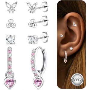 Boucle D'oreille Argent 925 Femme Fille Boucles D'oreilles Pendantes Hypoallergénique Boucles D'oreilles En Fleur Papillon Coeur Petites Creoles Boucle D'oreille Femme Argent/Or - Neuf