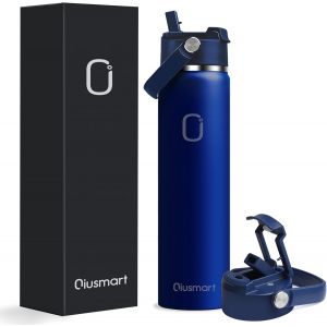 Gourde En Acier Inoxydable Avec Paille 750 Ml : Bouteille Isotherme Sous Vide À Double Paroi Anti-Fuite Pour Le Sport,Les Voyages,La Salle De Sport,Sans Bpa (Bleu Foncé,750 Ml) - Neuf