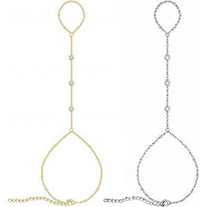 Meimie-2 Pièce Pendentif Et Bracelet Hand Chain Ring,Tendance Femme Boho Bague Bracelet,Vintage À Chaîne Chaine Demain Avec Bague Sertie De Pierres Pour Femmes Et Filles Cadeaux,Or Et Argent - Neuf