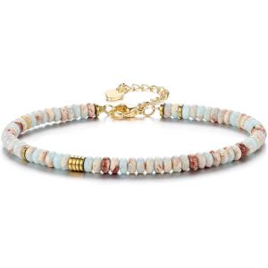 Kalsw-Bracelet Pierre Naturelle Turquoise Perles Aplatis Bracelet Réglable Pierre Précieuse Porte Bonheur Bijoux Femme Fille Cadeau Anniversaire Bff - Neuf
