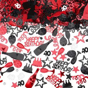 Confettis D&iquest;&iquest;coration de Table 40e Anniversaire Homme Femme - Noir Rouge &iquest;&iquest; Paillettes &iquest;&iquest; Disperser - Neuf