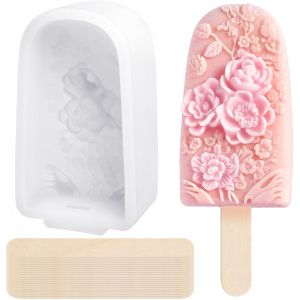 Eryi-Moule À Glace En Silicone Fleur 3d ¿ Moules À Glace Maison Sans Bpa, Moule Glace Bâtonnet Réutilisable, Moule Silicone Fleur Rose Diy Pour Glaces, Moules À Glaces D'été Pour Friandises Glacées - Neuf
