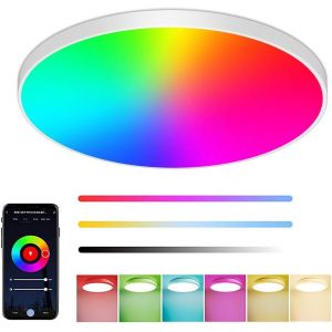 KAL-Plafonnier Led Couleur, 24W Luminaire Plafonnier Led Et Contrôle App, Lampe De Plafond Dimmable Compatible Avec Alexa Google Home, Pour Chambre Cuisine Couloir 3000K-6500K Blanc - Neuf