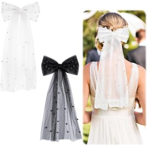 Kal-2 Pièces Noeud Fille Pince À Cheveux De Mariée En Maille Blanche, Voile Avec N?ud Et Perles, Tulle Pour Mariage, Convient Aux Femmes Et Adolescents - Neuf