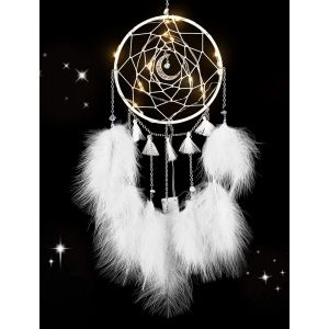 ERYI-Petit Attrapeur De Rêves Avec Lumière Led, Capteur De Rêves Avec Plumes Fait Main, Dreamcatcher Décoration Murale Ornement Maison (Blanc) - Neuf