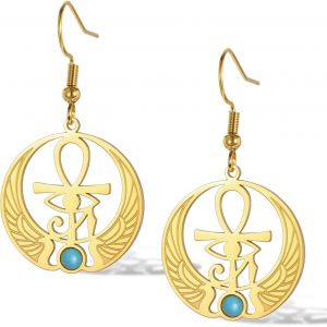 Kal-Collier Croix Ankh Oeil D'horus Turquoise Pendentif Clé De Vie Égyptien Antique Ailé Soleil Disque Symbole Protection Amulette Bijoux Religieux Pour Femmes Hommes - Neuf