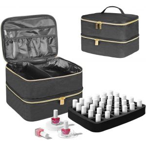 Rangement Vernis A Ongle, Couche Double Trousse Maquillage Accessoires Ongles, Malette Onglerie Organisateur 30 Bouteille(15ml) & Lampe à Ongles, Materiel Onglerie Professionnel-Violet - Neuf