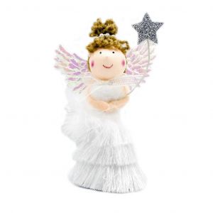Arbre de no&euml;l Suspendus Ange avec Pompon Robe Tenue de Star Sweet Aile de F&eacute;e pour Poup&eacute;e Pendentif Ornement de No&euml;l de F&ecirc;te de Vacances de D&eacute;coration Cadeaux - Neuf