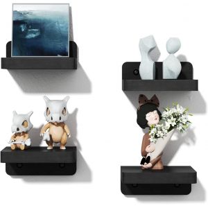 Jexnovashop-Petites &Eacute;tag&egrave;res Murales Lot De 4, 10cm &Eacute;tag&egrave;re Murale Bois, &Eacute;tag&egrave;re Murale Noir D&eacute;coration Moderne Pour Petits Objets Et Chambre Salon Salle De Bains Cuisine - Neuf