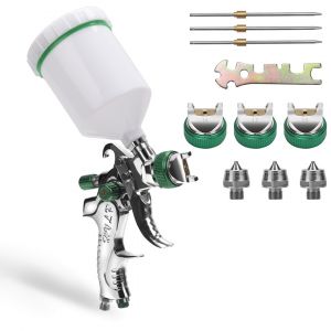 2 x Pistolet &agrave; peinture HVLP avec buse de 1,4mm 1,7mm 2,0mm et godet gravit&eacute; de 600 ml - Neuf