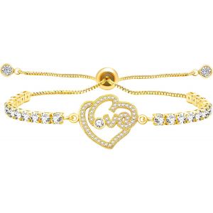 Eryi-Bracelet Tennis C?ur Avec Lettre D'amour, Bijou Scintillant Réglable Pour Femme, Amoureux, Amis, Cadeau Anniversaire, Diplôme, Saint-Valentin Ya5526 - Neuf