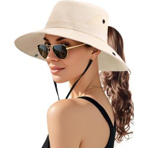 Kalanka-Chapeau De Soleil Femme, Casquette Anti Uv Pliable Chapeaux Large Bord Queue De Cheval Chapeau Outdoor Été Pour Randonnée Pêche Plage Jardinage - Neuf