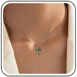 Kal-Collier Boho Croix Émeraude Choker Collier Pendentif Croix En Cz Collier Croix Religion Cristal Vert Collier Croix Chaîne Fine Collier Strass Bijoux Pour Femmes - Neuf